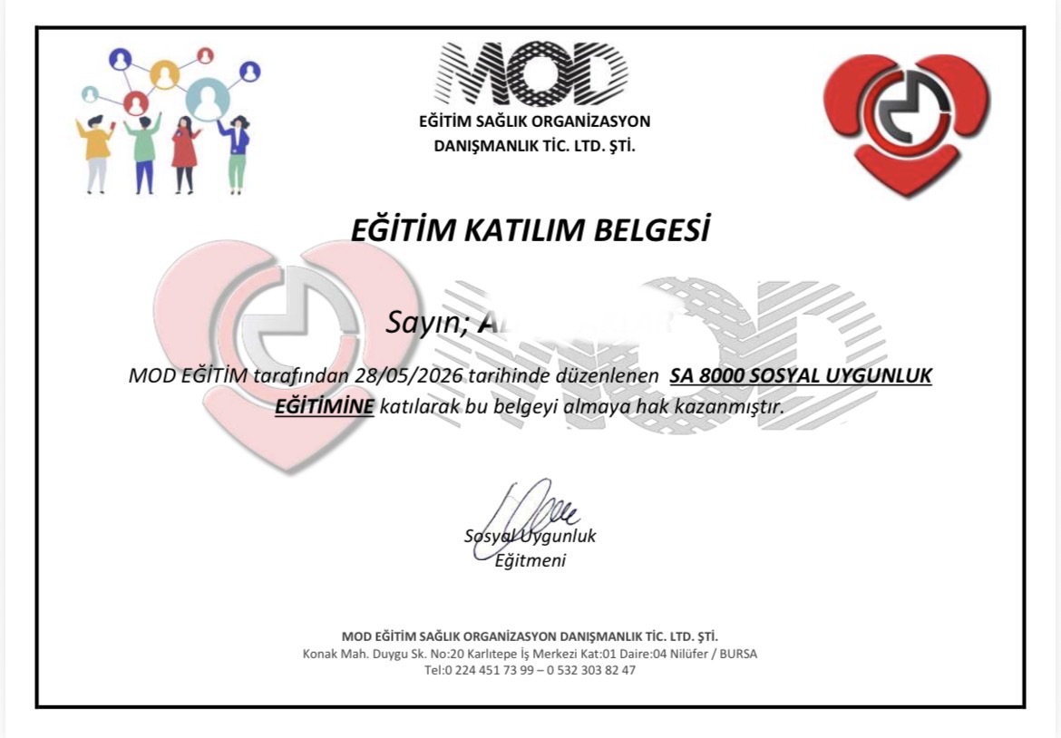 Sosyal Eğitim Sertifikası(Kişisel Bilgilerin Olduğu Alanlar Kapatılmıştır)