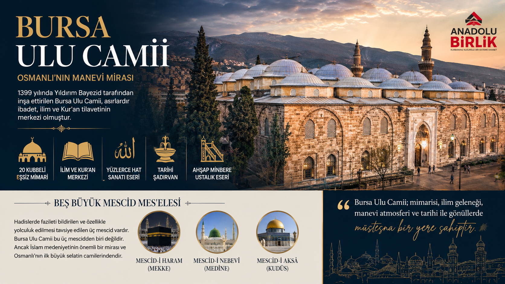 Bursa Ulu Camii'nin Dinen Önemi Nedir? İslam Dünyasındaki Yeri ve Beş Büyük Mescid Meselesi